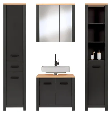 Produktbild von Inter Link Veneto Bad Bundle 04 Badmöbel-Set Anthrazit mit Artisan Eiche Optik 224x40x197 cm