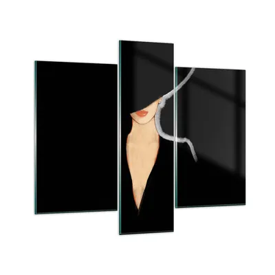 Produktbild von Bilder auf glas - 3 Teile - Schwarz Frau Hut - 95x80cm - Glasbilder - Wandbilder - Bilder - zum Aufhängen bereit - Wanddekoration aus Glas - Glas Bilder - Wandbild auf Glas - GCB95x80-4341