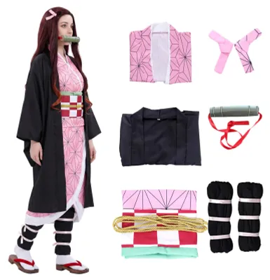 Produktbild von Alaiyaky Nezuko Cosplay Kostüm für Kinder Nezuko Kimono Cosplay Halloween Outfit Anime Mantel Kostüm Erwachsene (X-Large, Cosplay 2)