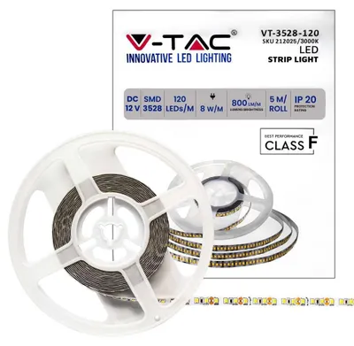 Obrázok produktu pre LED pásik V-TAC SMD3528 600LED IP20 8W/m VT-3528 IP20 3000K 800lm