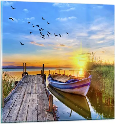 Produktbild von Bilder auf glas - See Boot Wasser - 50x50cm - Glasbilder - Wandbilder - Kunstdruck - zum Aufhängen bereit - Wanddekoration aus Glas - Glas Bilder - Wandbild auf Glas - Einteilig - GAC50x50-3983