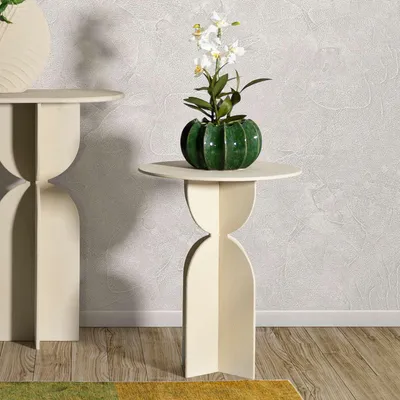 Immagine prodotto di Fanotalo - Tavolino da Salotto, 45x45x58h cm Bianco Crema, Forma Rotondo
