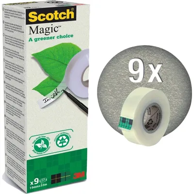 Produktbild von Scotch 900-1933-9, 33 m, Transparent, Polypropylen, Karton, Glas, Metall, Papier, 2,54 cm, 19 mm, 9 Stück(e)