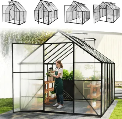 Image de ACXIN Serre de jardin Maison de tomates avec fondations Serre de jardin avec fenêtre & plaques alvéolaires résistantes aux intempéries Serres de jardin 310x250x205cm Protégées contre les UV & le gel