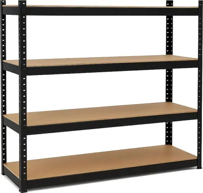 Image de Etagère de Rangement Charges lourdes 1600kg Noire 160 x 60 x H180cm - Rayonnage Métal 4 Plateaux Bois INTEC