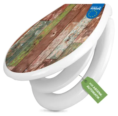 Produktbild von banjado Familien WC Sitz weiß mit Kindersitz und Absenkautomatik und Motiv Buntes Holz [TDWK 12140]