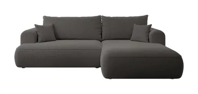 Produktbild von Selsey Ecksofa Ovo mit Schlaffunktion, Bettkasten, Ottomane rechts, Boucle-Bezug in Dunkelgrau
