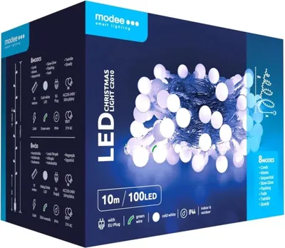 Immagine prodotto di Ghirlanda di luci di 10 metri con 100 LED bianchi freddi - 8 regolazioni - IP44