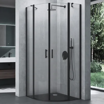 Produktbild von Mai & Mai Duschabtrennung Duschwand Viertelkreis mit 2 Drehtüren Dusche 90x90cm ESG-Sicherheitsglas Nano-Beschichtung Ravenna52K Schwarz