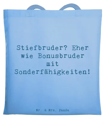 Produktbild von Mr. & Mrs. Panda Tote Bag Spruch Stiefbruder - Sky Blue - Geschenk, für, Familiengeschenke, Patchworkfamilie, Jubiläen, Stiefgeschwister, Baumwolltasche, Tasche, Beutel