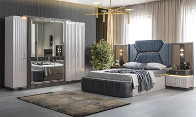 Produktbild von Schlafzimmer Set Bett 2x Nachttische Kleiderschrank 4tlg Design Schrank