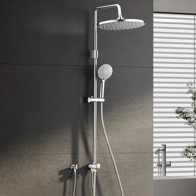 Image de Ensemble de douche mural en acier inoxydable chromé, système de douche réglable en hauteur, pommeau de douche de 22 cm