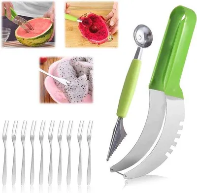 Immagine prodotto di Tagliafrutta multifunzionale con forchette - Utensile da taglio in acciaio inossidabile per la frutta