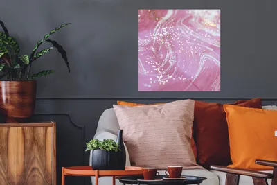 Produktbild von MuchoWow® Poster Marmor - Gold - Weiß - Rosa 50x50 cm - Wohnzimmerdekoration