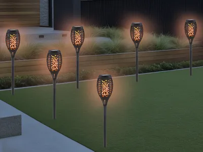 Produktbild von Outdoor Solarfackeln Wegeleuchten 6er Set für den Garten, Solarleuchten schwarz