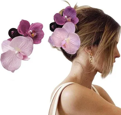 Image de Barrette à cheveux orchidée violette avec papillon pailleté