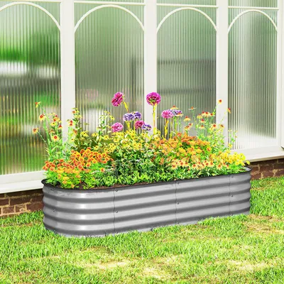 Produktbild von SUGIFT Kräuterbeet Metallbeet ohne Boden, Hochbeet aus verzinktem Stahl, Silber | Gummikantenschutz | 0,6 mm Stahl | 150 x 62 x 30 cm