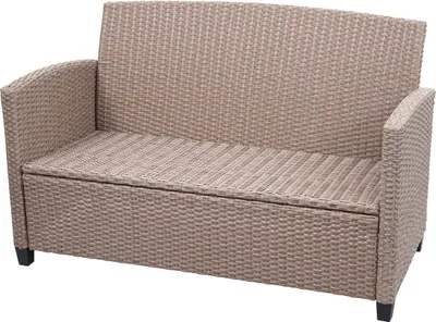 Immagine prodotto di Set XXL in poly rattan HWC-F10, set da balcone/giardino/salotto, divano poltrona con cuscini Spun Poly ~ grigio-marrone