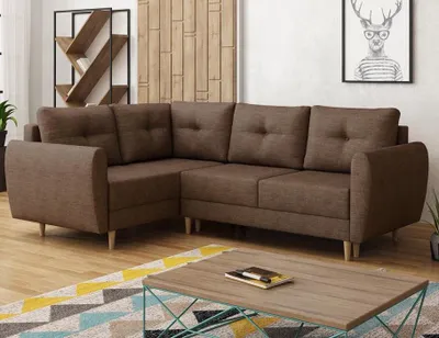 Produktbild von Easy4You Braun Ecksofa Manstad in L-Form 234x90x160 cm mit Schlaffunktion und Bettzeugbehälter - Schlafsofa mit Bettkasten und Holzfüße - Eckcouch Links mit Stauraum - Stoff: Lux 12