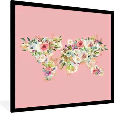 Produktbild von MuchoWow® Gerahmtes Poster Weltkarte - Blumen - Pastell 40x40 cm - Poster mit Schwarzem Bilderrahmen Wandposter Rahmen Foto Bilder - Mit Rahmen - Wanddekoration Schlafzimmer