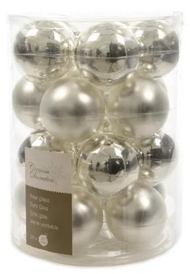Image de 20 boules de Noël en VERRE 6cm, Couleur:argent brillant / mat