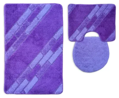 Produktbild von 3 tlg Badematte Badezimmerteppich Badteppich Set Lila