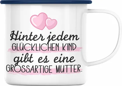 Produktbild von Trendation - Mama Emaille Tasse Geschenk für Mutter von Kinder Sohn Tochter Muttertag Muttertagsgeschenk Beste Mama Danke Weihnachten Geburtstag Lustig (Blau)
