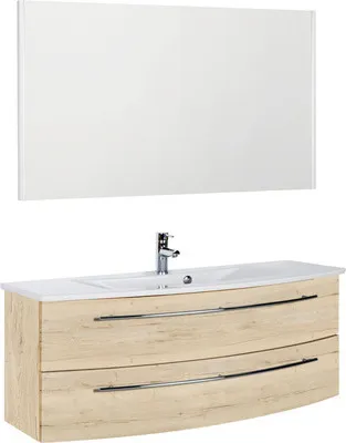 Produktbild von Marlin Badmöbel-Set 3040 BxHxT 121 x 198,2 x 51 cm Frontfarbe eiche weiß mit Waschtisch Keramik weiß, Spiegel mit LED-Be