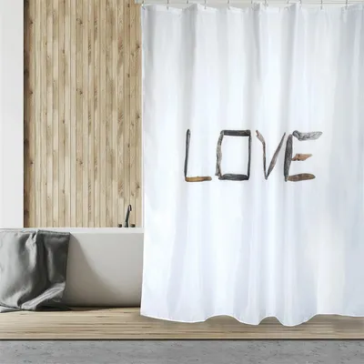 Produktbild von MSV® Premium Anti-Schimmel Textil Duschvorhang - Anti-Bakteriell, waschbar, 100% wasserdicht - Polyester, „Love“ 180x200cm weiß
