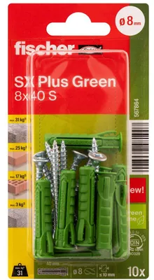 Zdjęcie produktu dla Fischer 10x SX Plus Green 8 x 40 S kołki rozporowe z wkrętem - 567864