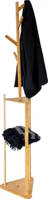 Immagine prodotto di QUVIO Appendiabiti a stelo con ripiani - Appendiabiti a stelo - Ganci per cappotti - 32,5 x 32,5 x 179 cm (lxwxh) - Marrone chiaro