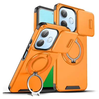 Image de Etui double couche pour Oppo A5 Pro, cache-appareil photo coulissant et anneau magnétique Orange