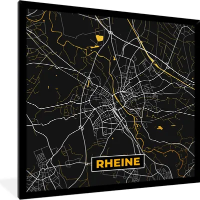 Produktbild von MuchoWow® Gerahmtes Poster Stadtplan - Deutschland - Gold - Rheine - Karte 40x40 cm - Poster mit Schwarzem Bilderrahmen Wandposter Rahmen Foto Bilder - Mit Rahmen - Wanddekoration Schlafzimmer