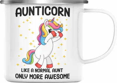 Produktbild von Trendation - Tante Aunticorn Geschenk Emaille Tasse Geschenkidee Beste Tante Emaille Emaille Tasse Geschenk Lustig (Silber)