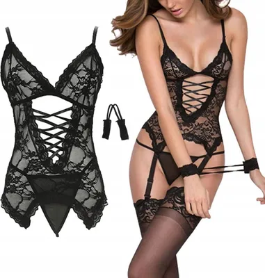 Immagine prodotto di Set sensuale - Intimo femminile - Set corpo e perizoma - Pizzo - Camicia da notte - Nero