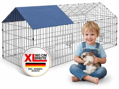 Produktbild von CADOCA® Freilaufgehege 180x75x75cm Sonnenschutz Auslauf Garten Kaninchenstall Hasenstall Kleintierauslauf Dachstoff Blau