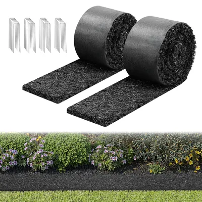 Zdjęcie produktu dla VEVOR, mata z gumy do mulczowania, 2 rolki o wymiarach 305x11,5 cm, mata do zwalczania chwastów o grubości 1,3 cm, tkanina ogrodnicza, mata do zwalczania chwastów, mata barierowa na chwasty, obrzeże do ogrodu, mata brzegowa, mata do ścieżek w ogrodzie