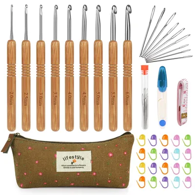 Häkelnadel-Set Bambus 41-tlg. 2,0–6,0 mm mit Tasche