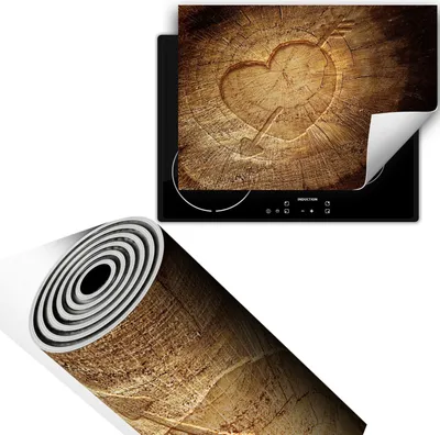 Immagine prodotto di Piastra di copertura 70x52 cm Coperchio per piano cottura in Vetroceramica Tappetino antiscivolo Roll-up, cuore di legno