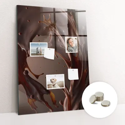 Obrázok produktu pre Magnetická tabuľa na stenu - Memo Tabuľa Sklenená - vrátane 5 magnetov - 70x100 cm - Čokoládové mlieko