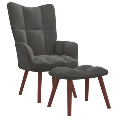 Image de The Living Store Fauteuil relax avec pouf gris foncé velours