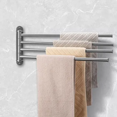 Image de Porte-serviettes en acier inoxydable, 4 barres pivotantes, fixation murale, 40 cm