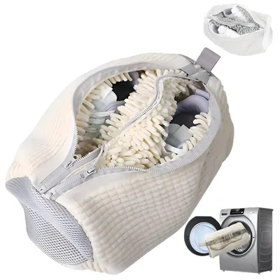 Image de Sac de lavage pour chaussures, 2 en 1, réutilisable, nettoyage à 360°, 39x19 cm, blanc