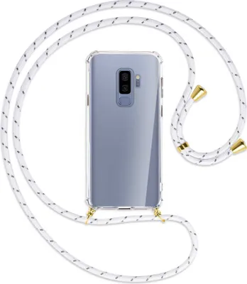 Produktbild von Handykette Backcover-Schutzhülle mit Band (Metall goldfarben) für Samsung Galaxy S9+ / S9 Plus - weiß/grau