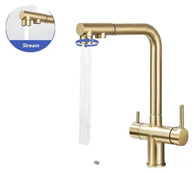 Obrázek produktu pro Kuchyňská baterie, výsuvná sprchová hlavice, otočná o 360 stupňů, povrchová úprava zlatá (kartáčovaná)