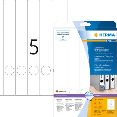Zdjęcie produktu dla HERMA 10175, Biały, Samoprzylepne etykiety do drukowania, A4, Papier, Laser/Atrament, Wyjmowana