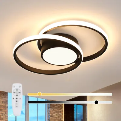 Image de SENQIU, plafonnier LED, 40W, lampe de plafond LED, variateur intégré avec télécommande – Noir mat, variateur