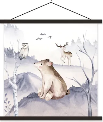 Produktbild von MuchoWow® Textilposter Tiere - Winter - Eule 120x120 cm mit schwarzem Rahmen - Aufhängungsset