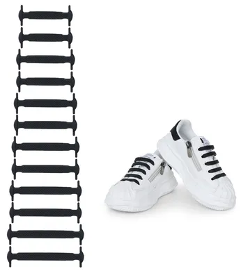 Produktbild von kwmobile 12x Elastische Schnürsenkel aus Silikon - Schnürband ohne Schuhe binden - Schuhbänder für Kinder in Schwarz