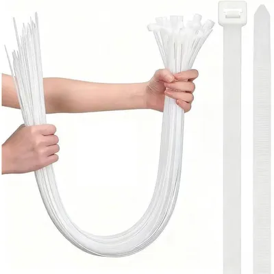 Produktbild von Kabelbinder 450 mm x 10 mm, UV-Beständig, 100 kg Zugfestigkeit, Weiß, 100 Stück